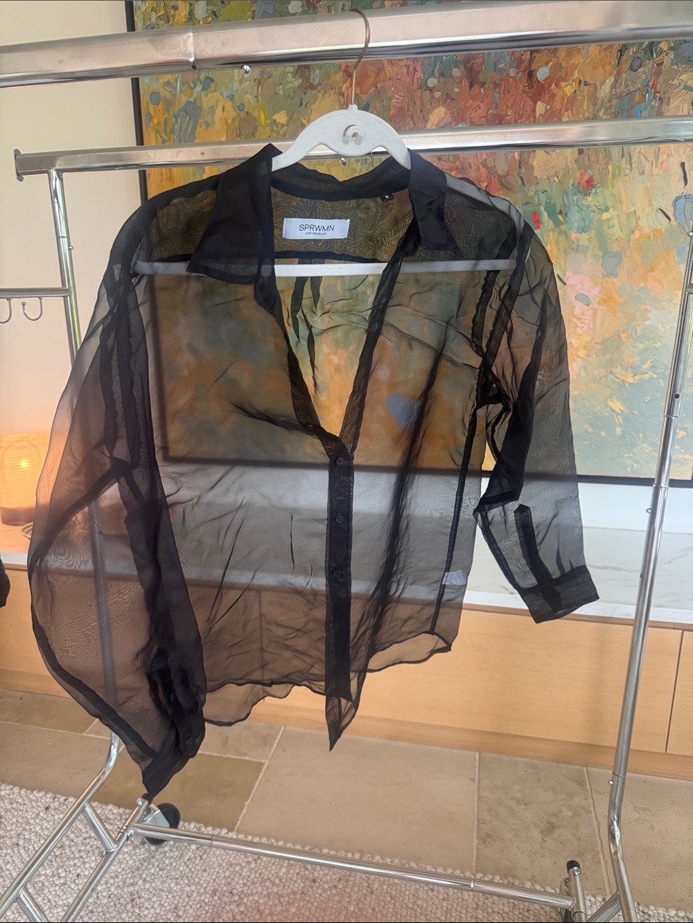SPRWMN Sheer Black Button-Down Blouse
